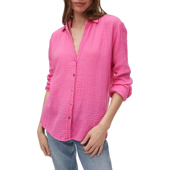 Michael Stars Women's Pink Leo Gauze Button Down Long Sleeve Shirt Sz XS - Picture 5 of 13